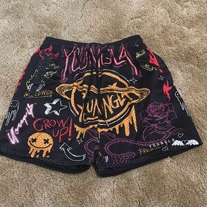 Spray paint themed mesh shorts from youngLa. Double lined mesh. Size S mens